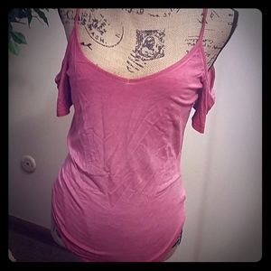 Faded red ombre, cold shoulder bodysuit